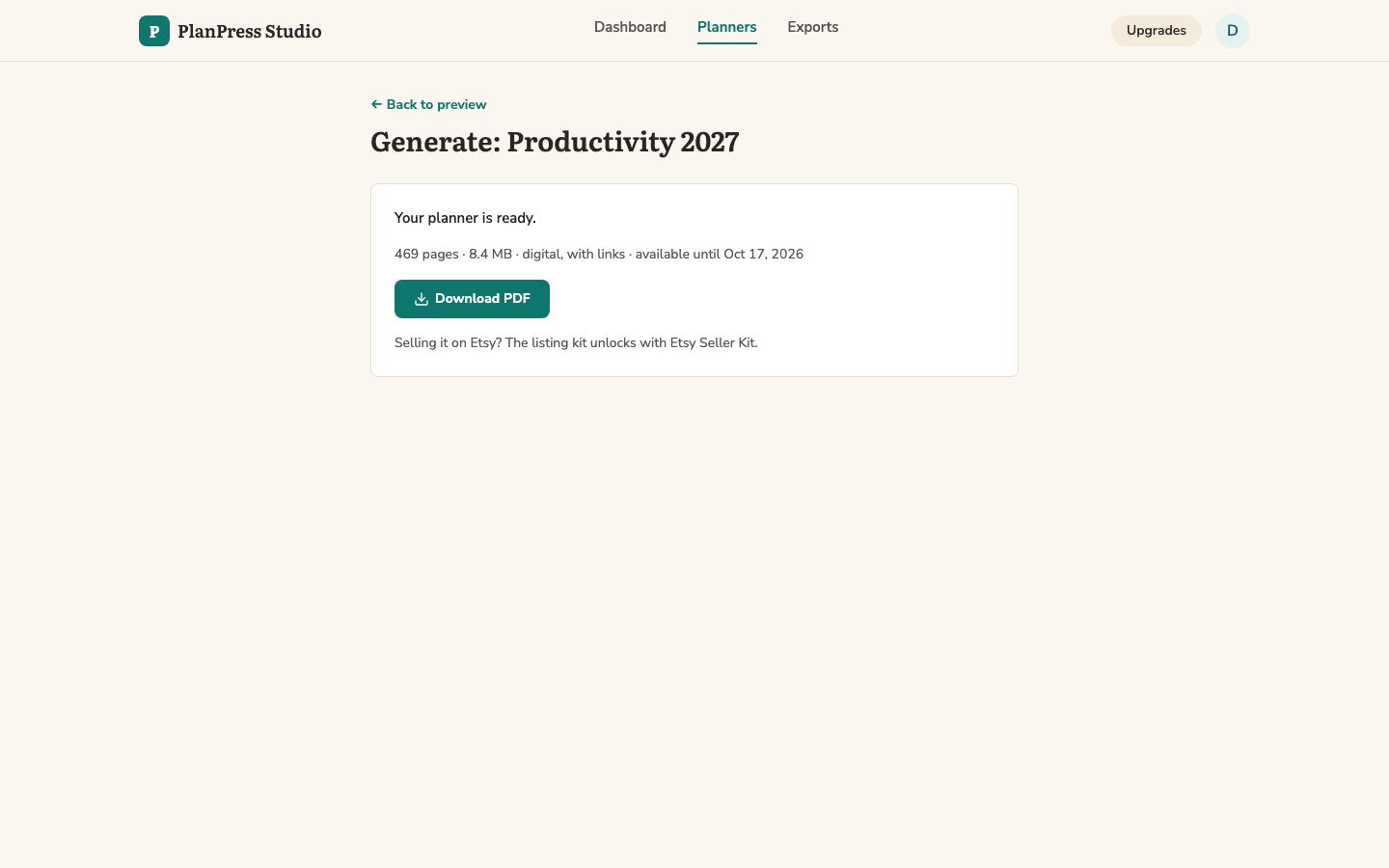 A finished planner ready to download