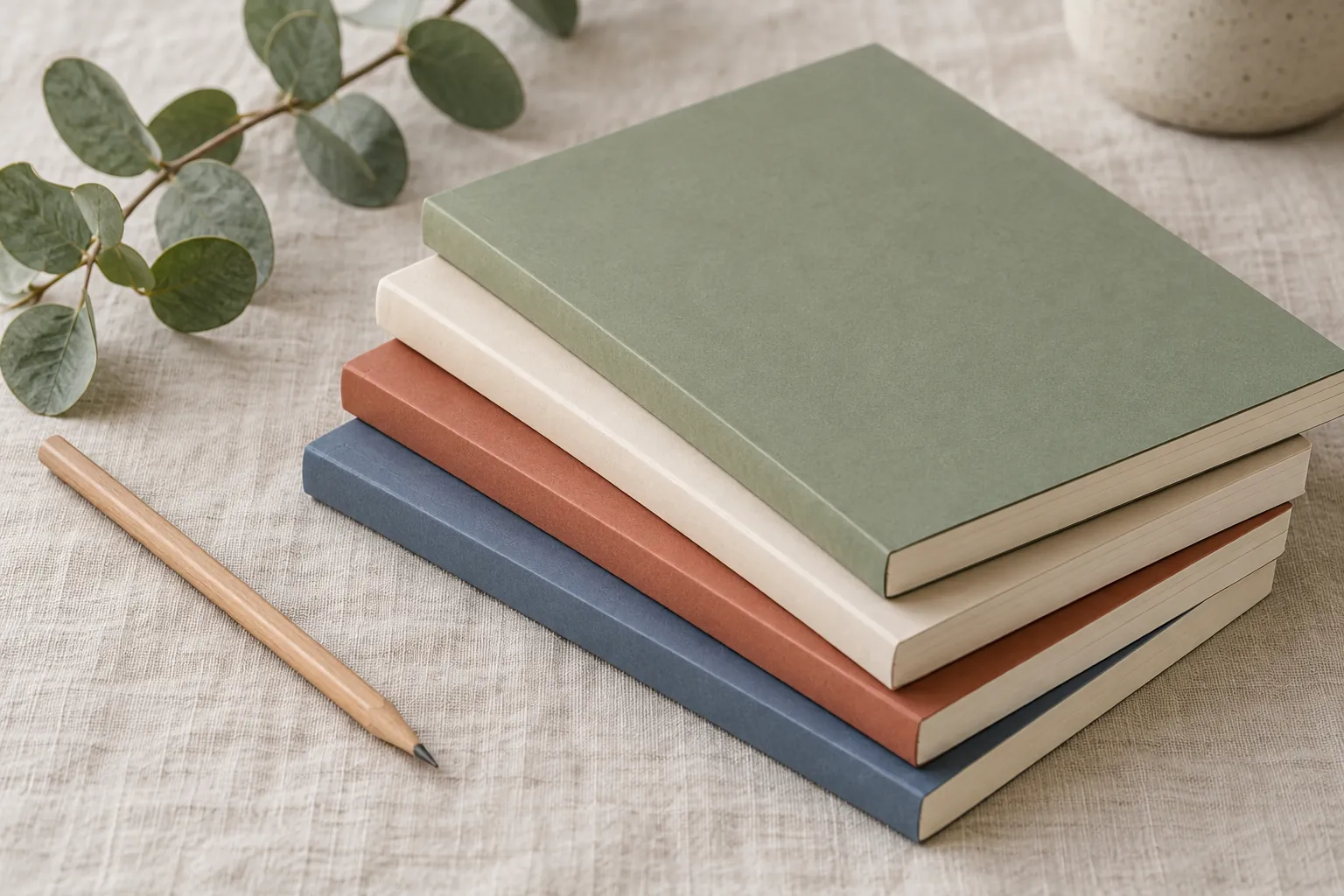 Illustration: a stack of plain paperback notebooks