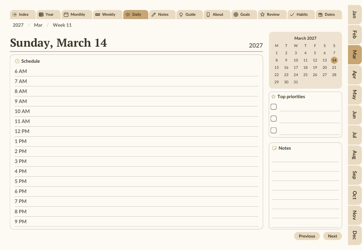 Daily page for Sunday, March 14, 2027