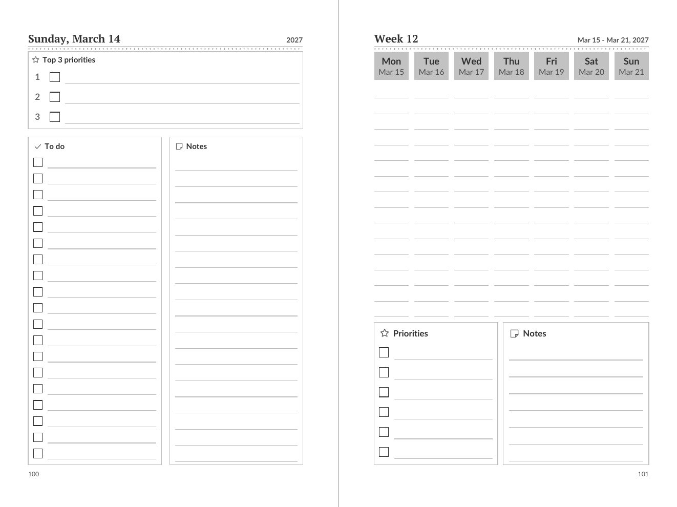 Two facing pages of the 6 x 9 in black-and-white KDP interior built from the same spec