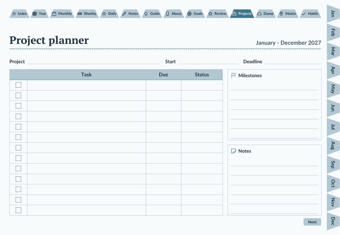Project planner page from the Productivity niche pack